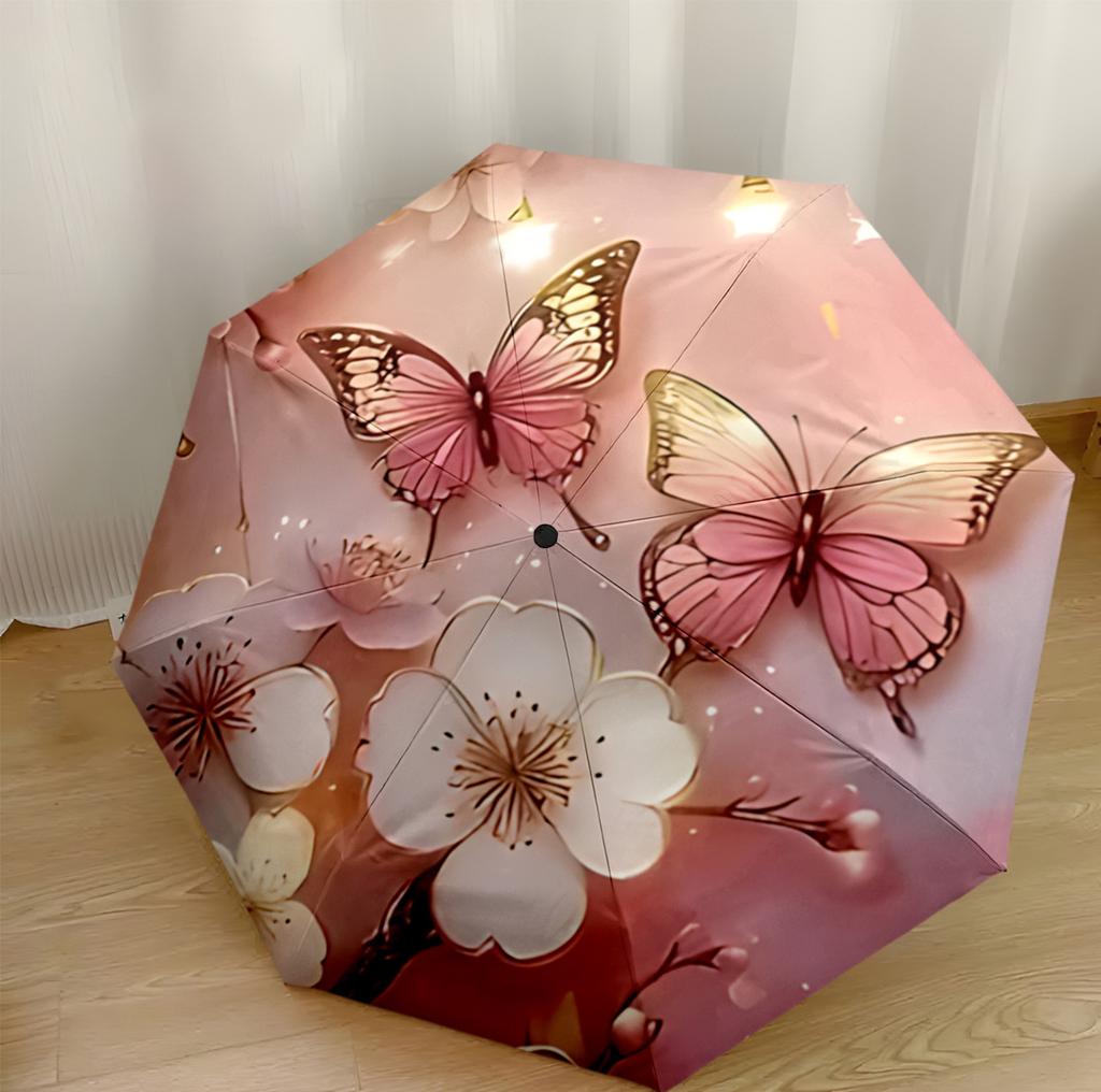 Purple Butterfly Garden Compact Travel Automatic Umbrella Compact 8-Rib Design Durable Plastic & Iron for Outdoor Daily Use Fashion Lovers