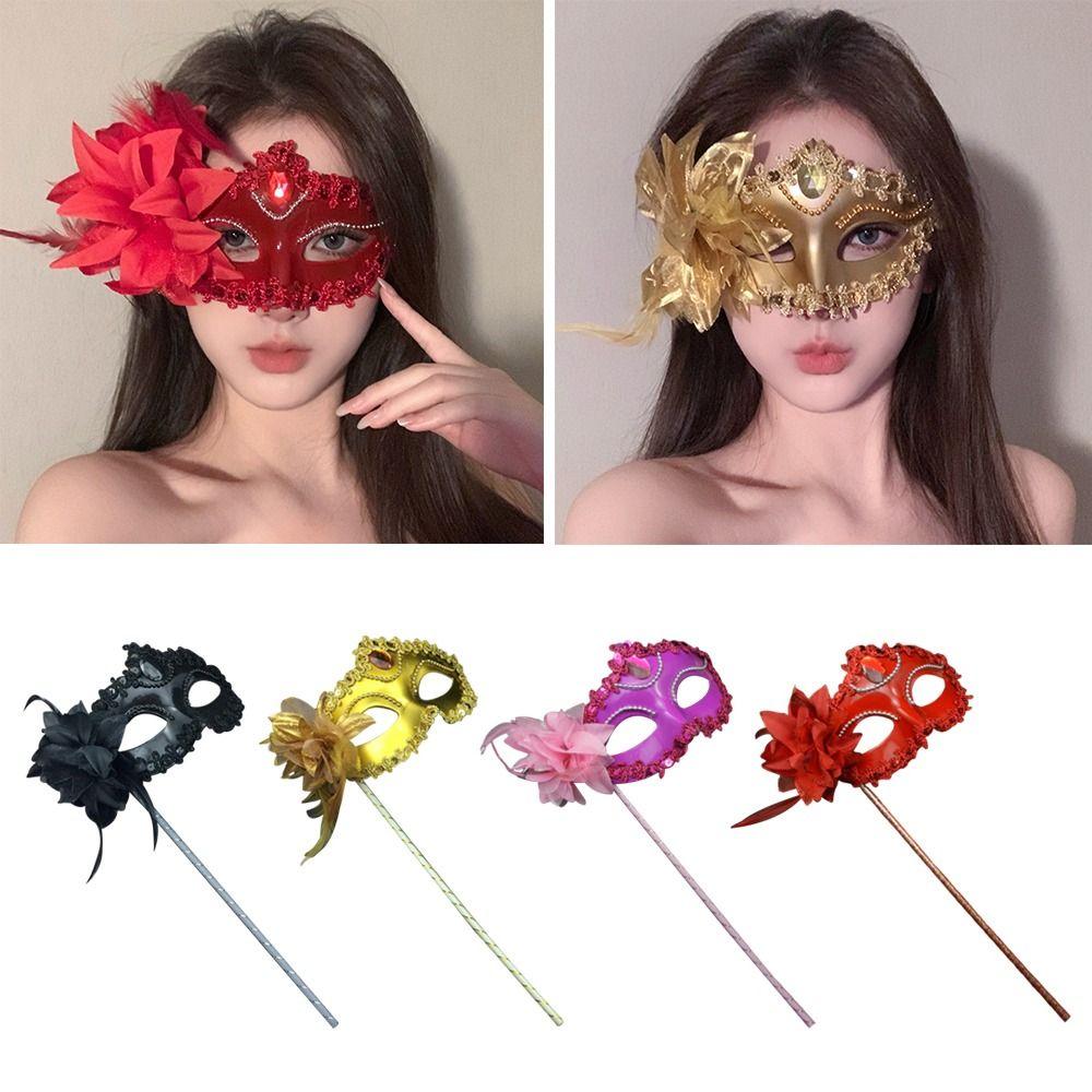 Venezianische Party Handheld Masken Ballmasken mit Stiel Seitenblume Festival Kostümparty Halbmaske Karnevalsparty