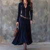 Women's Vintage Velvet Long Dress with Notched Lapel and Single-Breasted Waist-Cinching Design