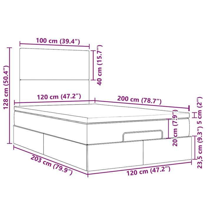 VidaXL Cadre de lit ottoman avec matelas noir 120x200cm tissu, cadre de lit, cadre de lit rembourré, cadre de lit ottoman 3313915