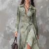 Retro Light Chinese Style Printed Long-Sleeve Holiday Dress