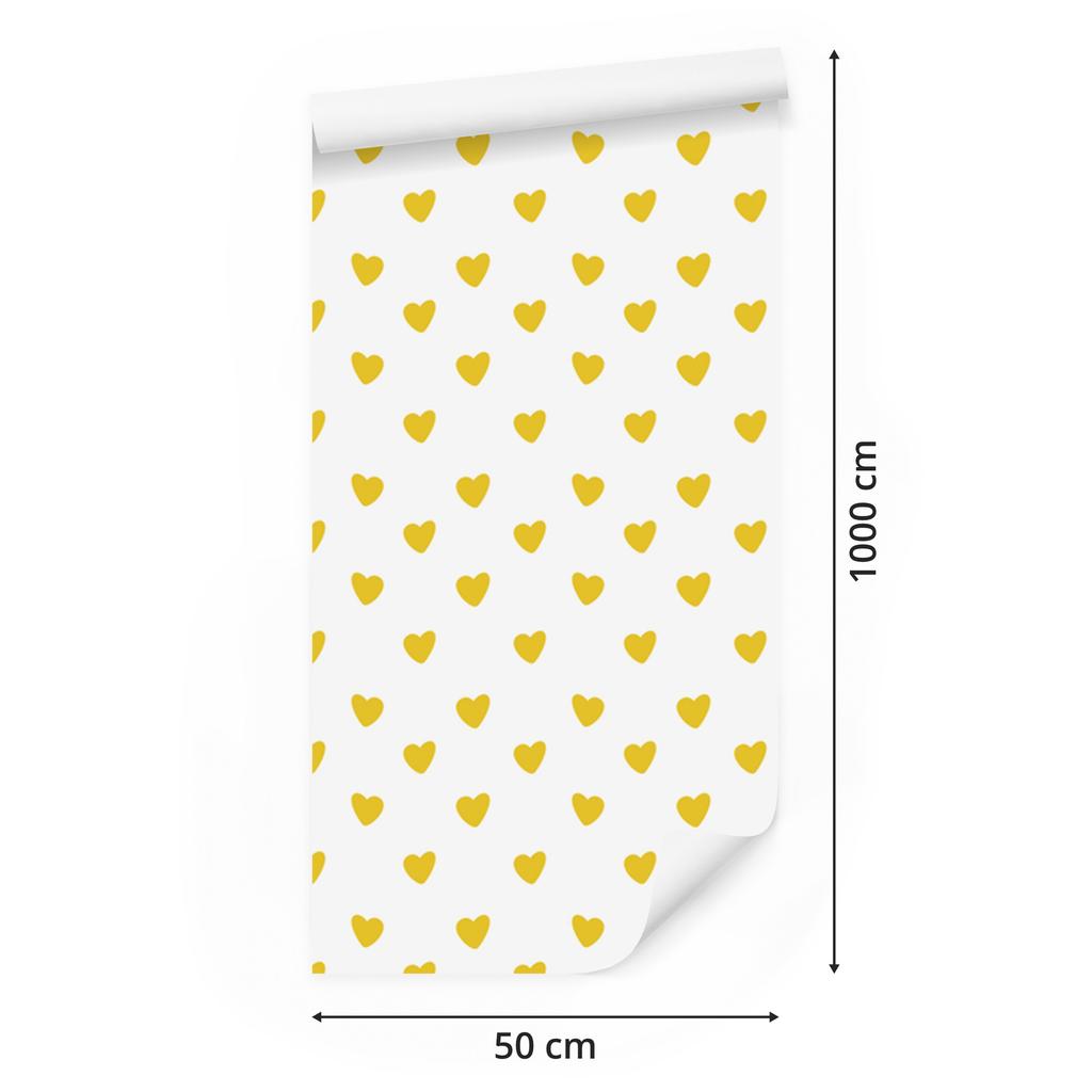 Heart Wallpaper White, Cream and Yellow 50x1000
