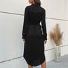 Autumn and winter elegant commuter style shirt collar black dress long dress