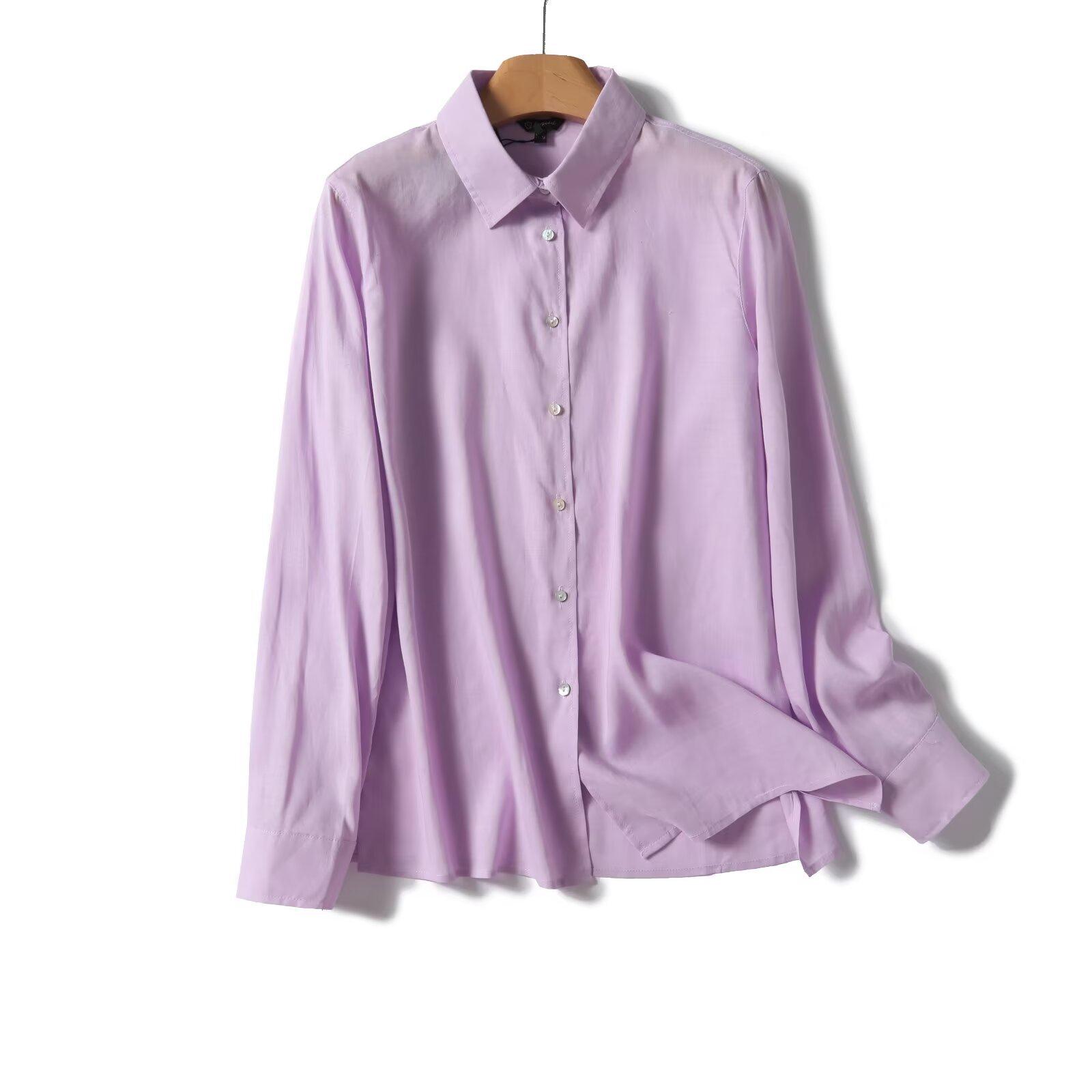 

Весна 2025 Женская Универсальная Однотонная Однобортная Блузка с Лацканами и Длинными Рукавами в Повседневном Стиле для Поездок на Работу S фиолетовый