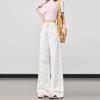 2026 Spring/Summer Women's Plus Size High-Waisted Wide-Leg Jeans with Floral Embroidery - White, Slimming, Versatile