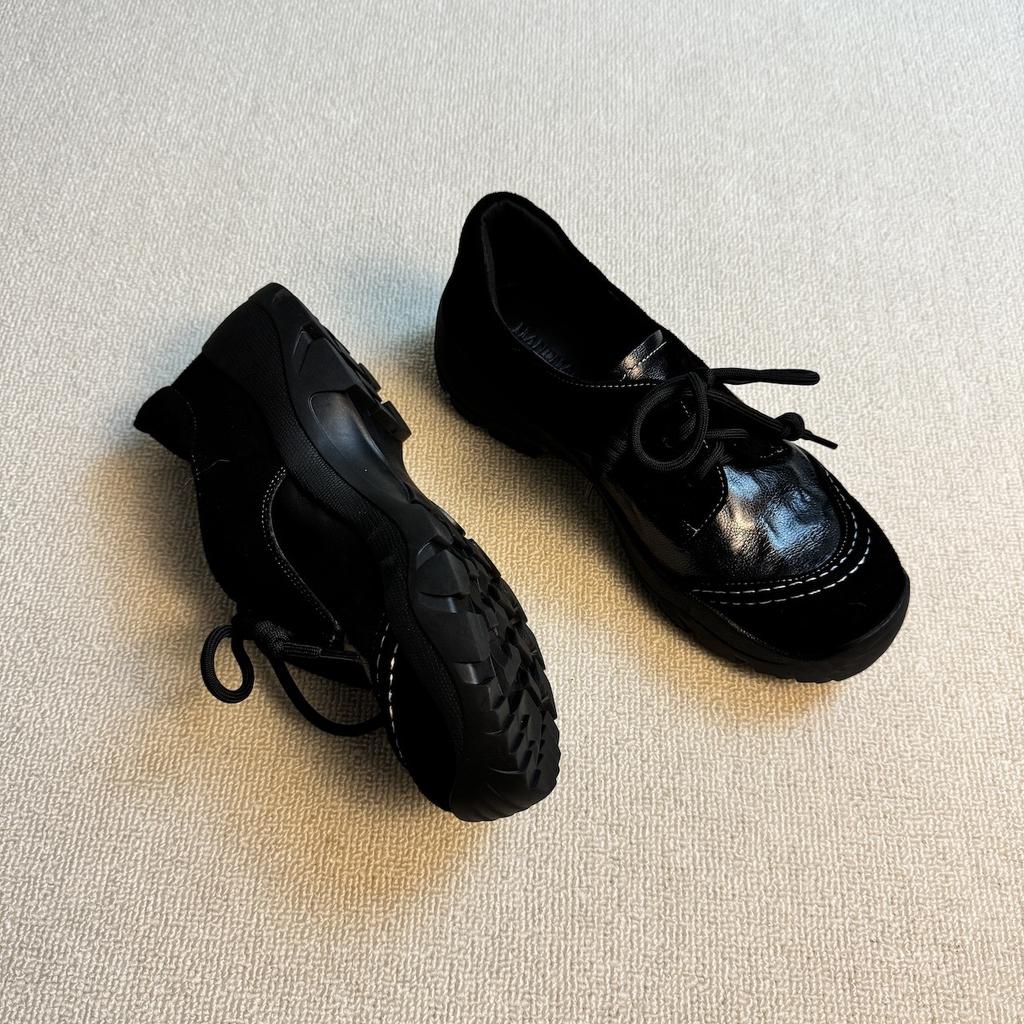 Soft leather version~ niche ballet style bow sports loafers women's retro suede one-pedal thick-soled small leather shoes