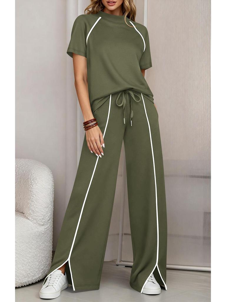 2026 Women's Round Neck Ribbed Casual Hoodie and Pants Set
