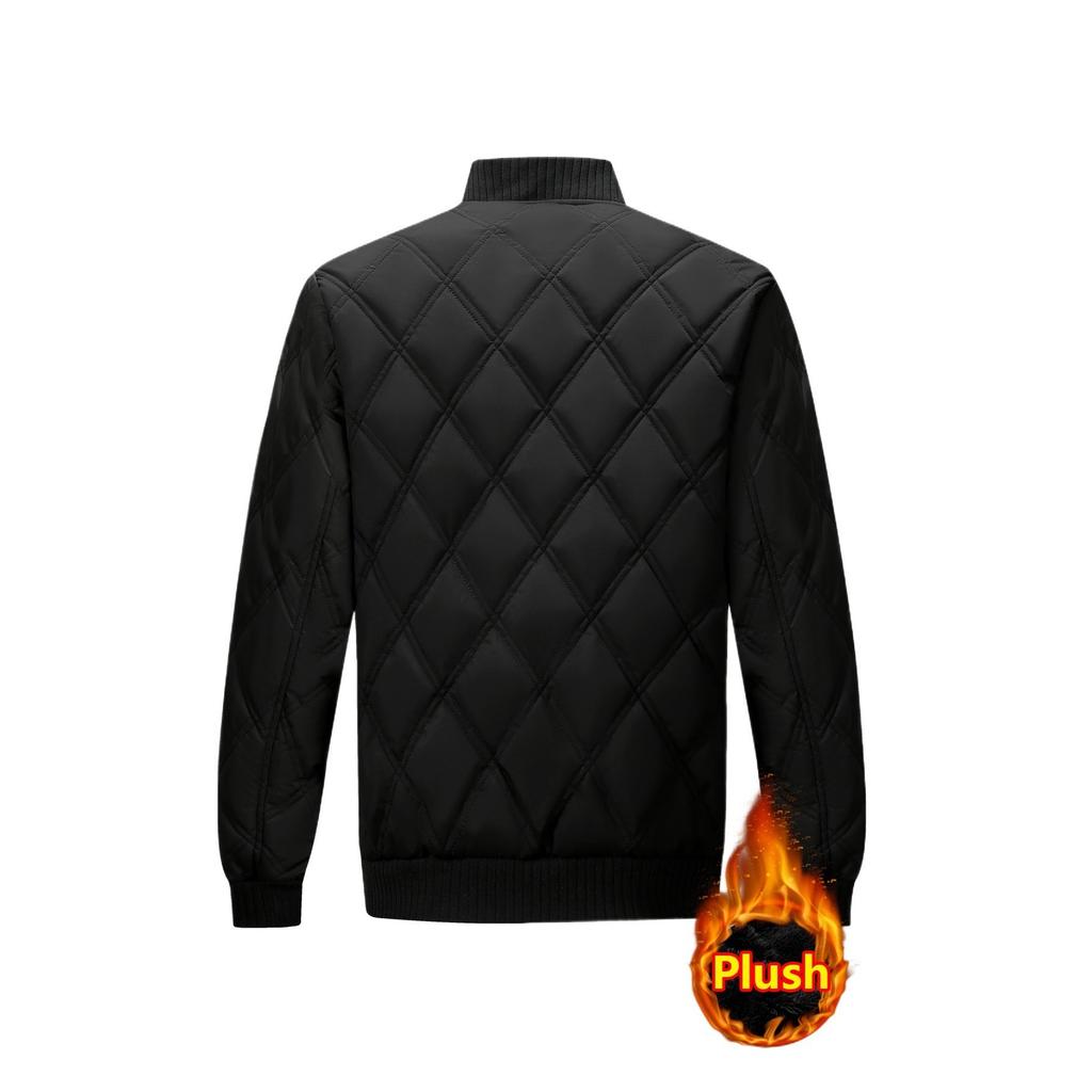 Men's Cotton Clothes 2025 New Winter Stand-up Collar Piled Thickened Warm Cotton-padded Clothes Rhombus Plaid Jacket Men