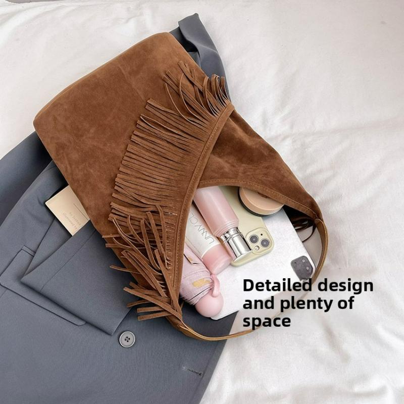 Borsa Versatile con Manico Superiore Donna Bohemian Frange Casual Mercato di Nicchia Secchiello Pelle Shopping Pendolarismo Borsa a Spalla