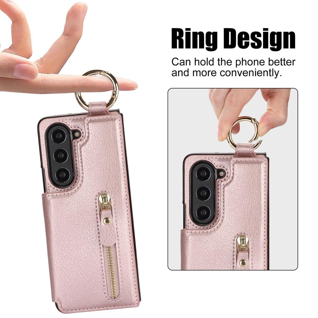 Samsung Z Fold7/Fold6 Zipper Leather Phone Case with Ring Wallet