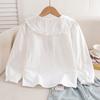 Girls Pure Cotton White Long Sleeve Shirt  Lace Floral Embroidery Peter Pan Collar Kids Back To School Outfit