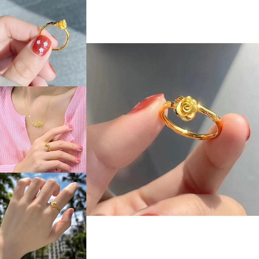 Charming Copper Plated Vietnamese Sand Gold Rose Ring For Women With Adjustable Fit