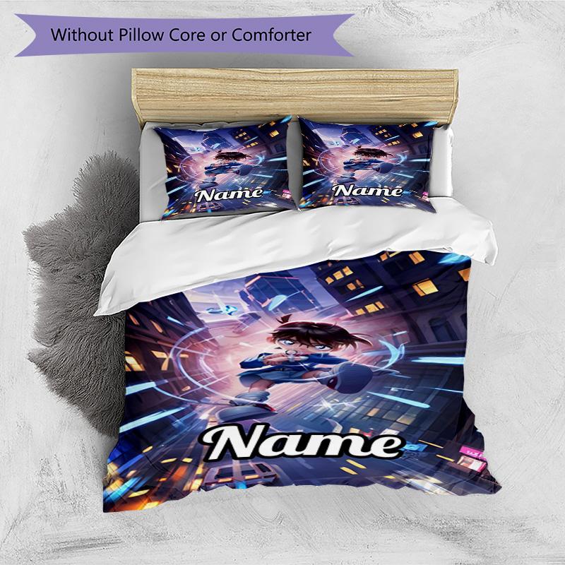 3pcs Duvet Cover Set (1*Duvet Cover + 2*Pillowcase, Without Core), Custom Name Anime Pattern Bedding Set, Home Bedroom Decor Gift