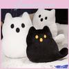 Adorable Soft White And Black Ghost Cat Plush Doll For Halloween Decorations