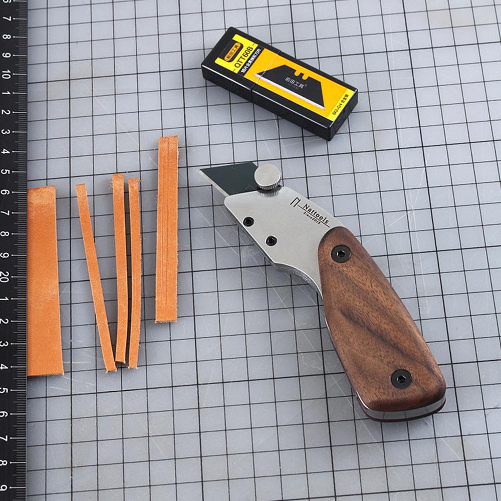 1Pcs Nat Handmade DIY Cutting Knife Sharp Blade Stainless Steel Leather Cutting Tools Walnut Handle Advanced Leather Making Tool