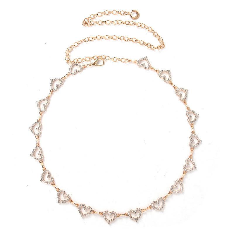 Heart-shaped Rhinestone Zircon Waist Chain for Women High-end Simple Design Metal Chain Accessories Fashion Jewelry