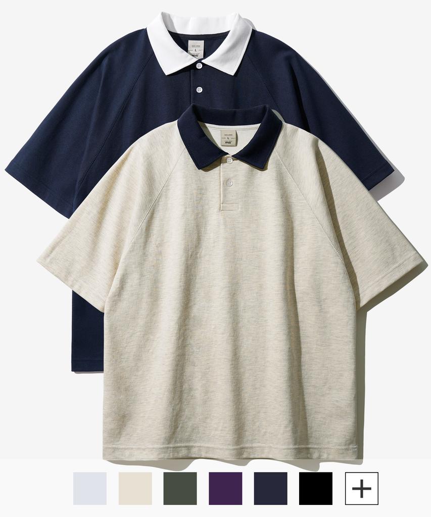 FP142 [2Pack] Double Cotton Two-Tone Collared Short Sleeve T-Shirt (9 Types) Sjst1412 (A Type)