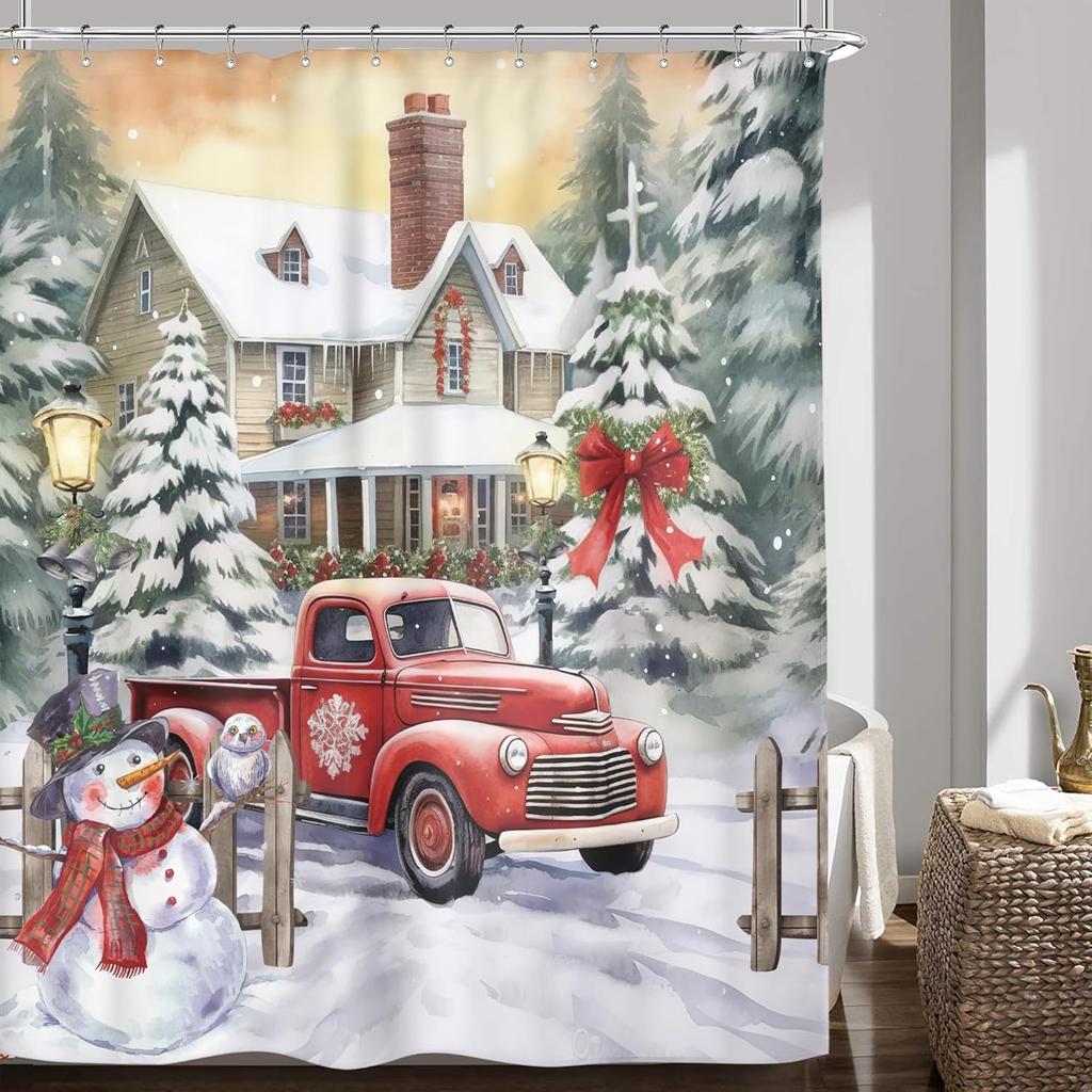Christmas Shower Curtain Navy Blue Snowflakes Winter Holiday Happy Xmas New Year Festival Seasonal Snow Celebration Fabric