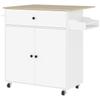 Rolling Kitchen Island with Drop Leaf, Kitchen Storage Cart with Drawer, Spice Rack and Towel Rack, White