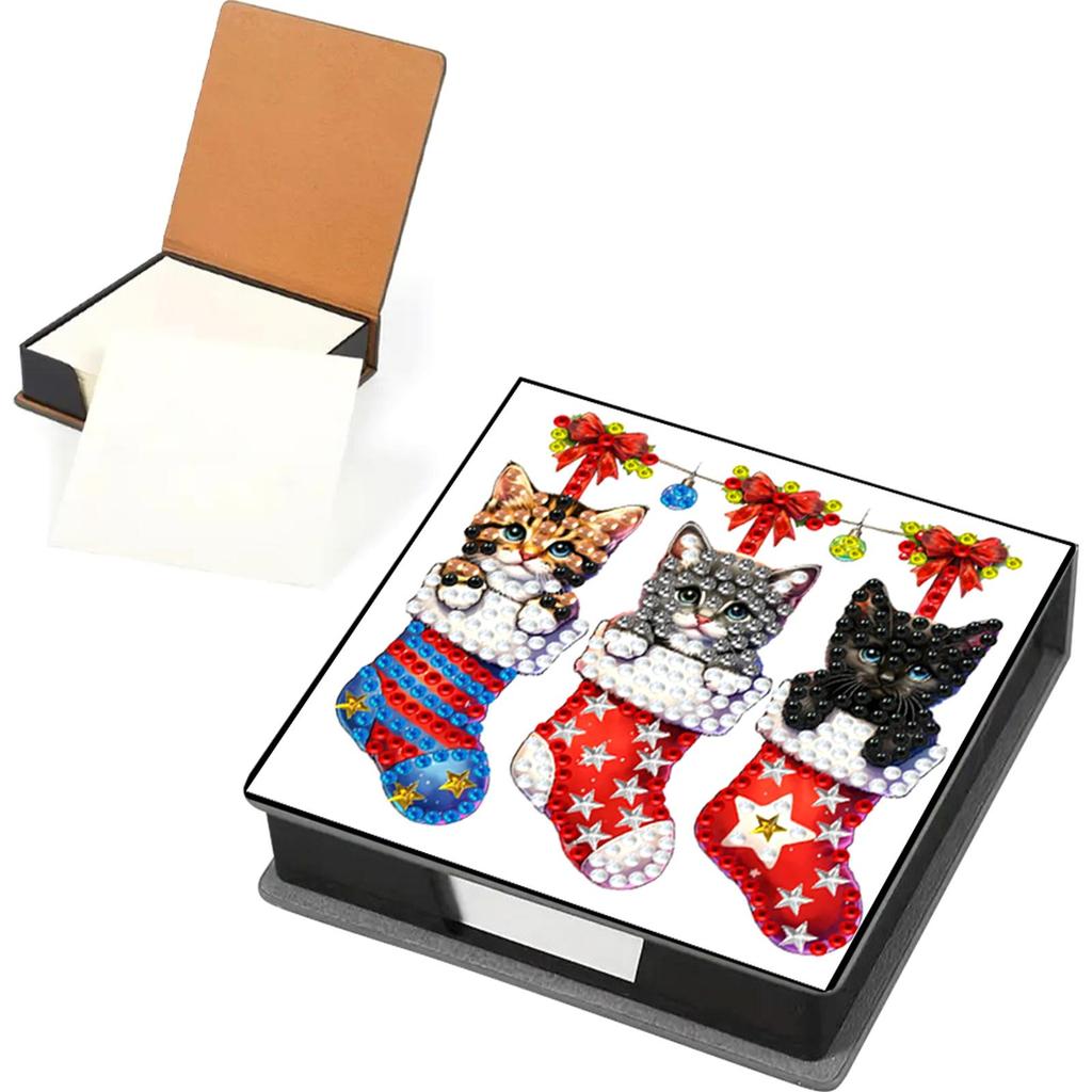 5D DIY PU Diamond Painting Notecard Box Mosaic Kit Gem Painting Memo Pad Holder Self Adhesive Crystal Note Box for Home Office