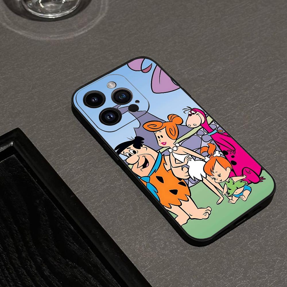 R-Cartoon La Funda de Teléfono de Los Picapiedra Para IPhone 16,15,14,13,12,11,XS,XR,X,8,7,Pro,Max,Plus,mini Funda Negra de Silicona