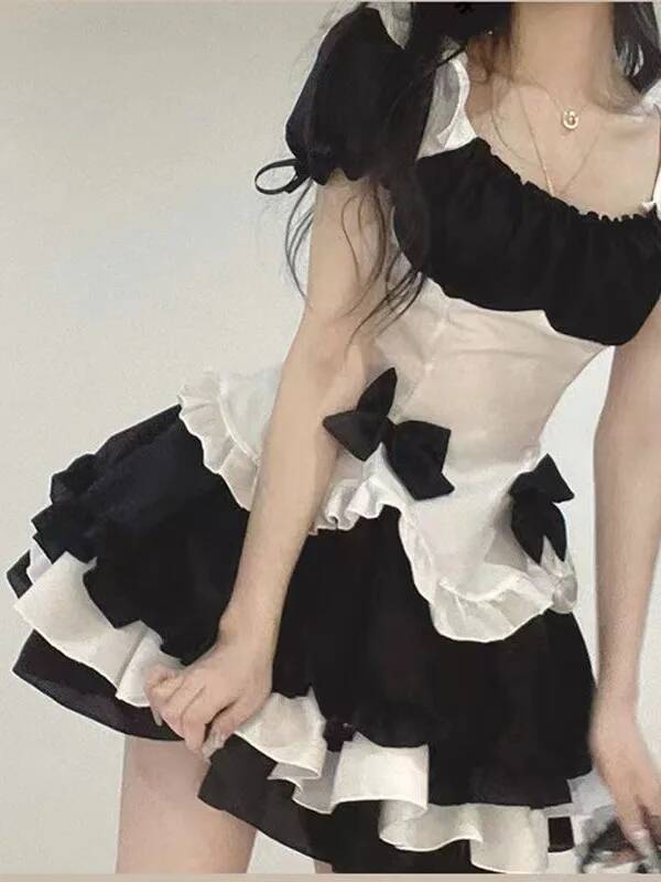 Cute Soft Girl Lolita Maid Outfit Daily Plus Size Lace-Up Maid Anime Costume Stage Dress Elegant Sweet Fashion Women Tops Mp6S