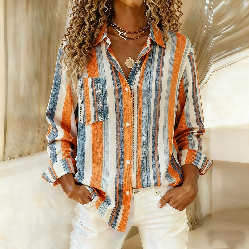 Dames Moteable Casual Fargerik Stripet Fargeblokkert Skjorte