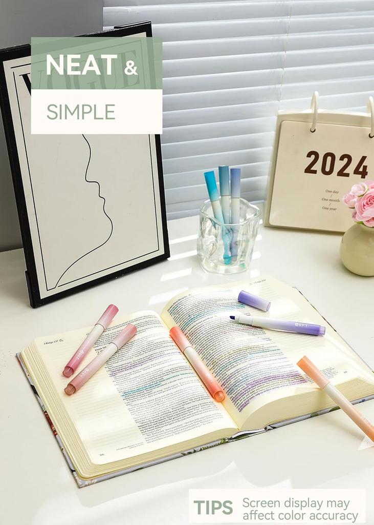 Pastel Bible Highlighter, No Bleed, Chisel Tip, 12 Pack Assorted Colors Cute Aesthetic Highlighters