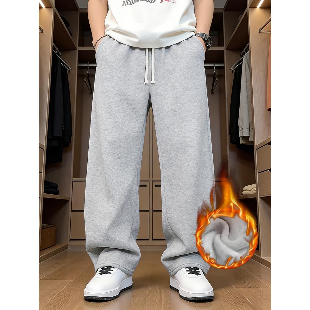 Men's Winter Lined Thermal Straight Leg Pants Casual Thickened Warm-Keeping Joggers Home Pants