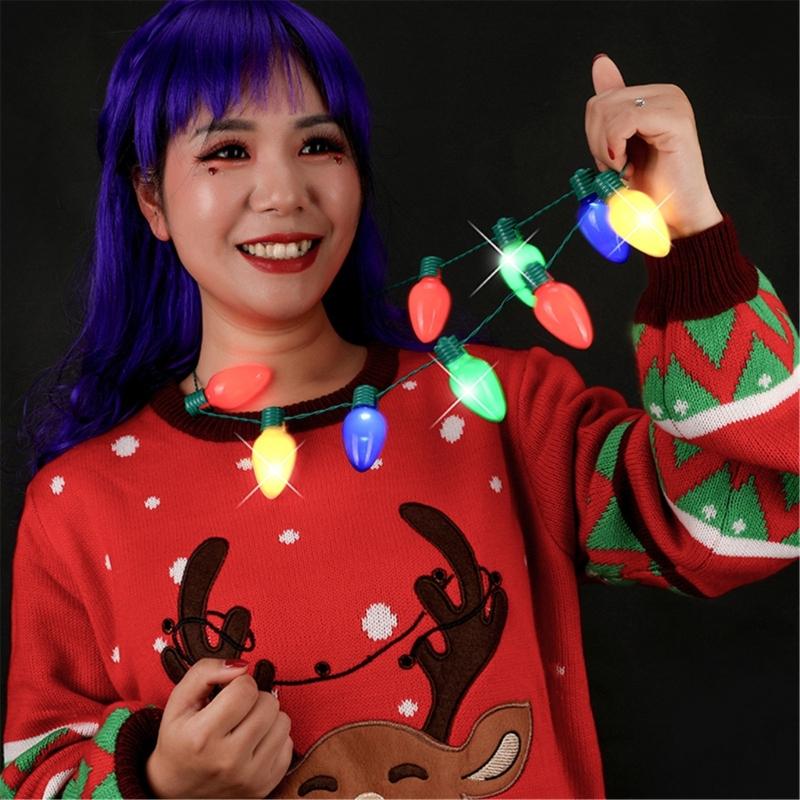 Christmas Light Up Led 9 Colors LED Light Up Bulbs Necklace Christmas Bulbs Necklace for Christmas Party Favor Supplies