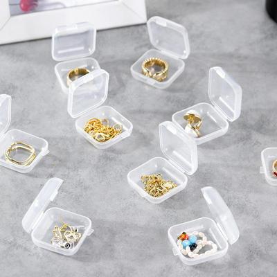 Mini Plastik Takı Saklama Kutusu Kare Şeffaf Kapaklı Taşınabilir Hap Kutusu Takı Tutucu Ambalaj Küpe Teşhir Kutusu