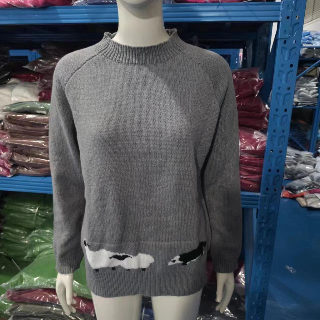 Europäischer & Amerikanischer Damen Lockerer Farbblock Rundhals Mode Pullover