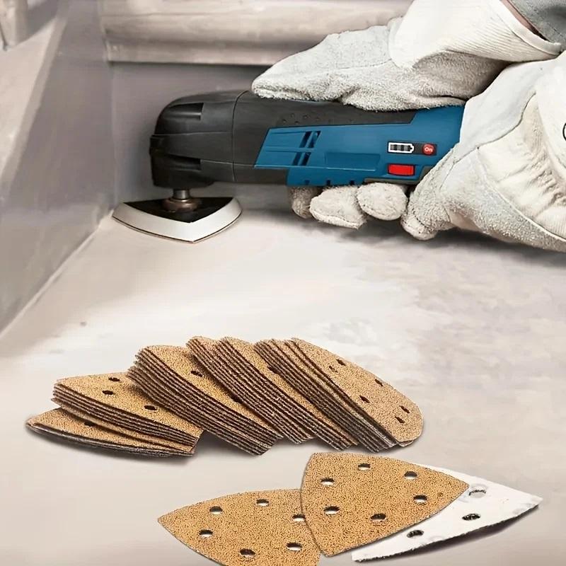 10/60 Stück gelbe Dreieck-Schleifpads Mausschleifpads Schleifpapier mit 6 Löchern 60/80/120/180/240/320 Körnung für Deltaschleifer