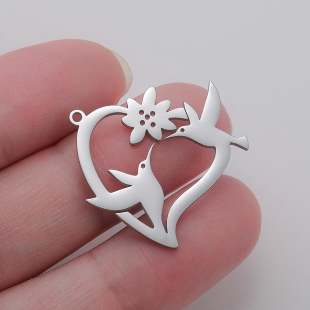 My Shape 5 pcs Flower Hummingbird Pendants Animal Birds Charms for Necklace Keychains Stainless Steel Jewelry Making DIY Gifts
