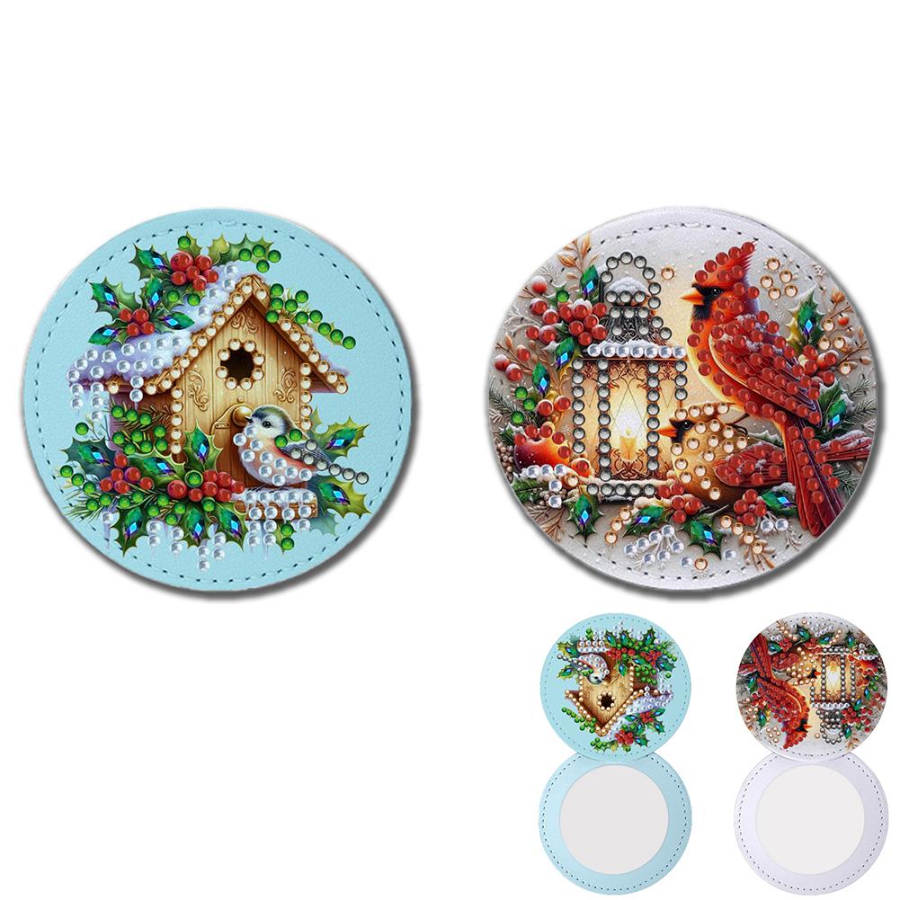 DIY Diamond Art Rhinestones Cosmetic Mirror Diamond Painting Crafts Portable Cosmetic Mirror for Outdoor Travel Hiking Picnic