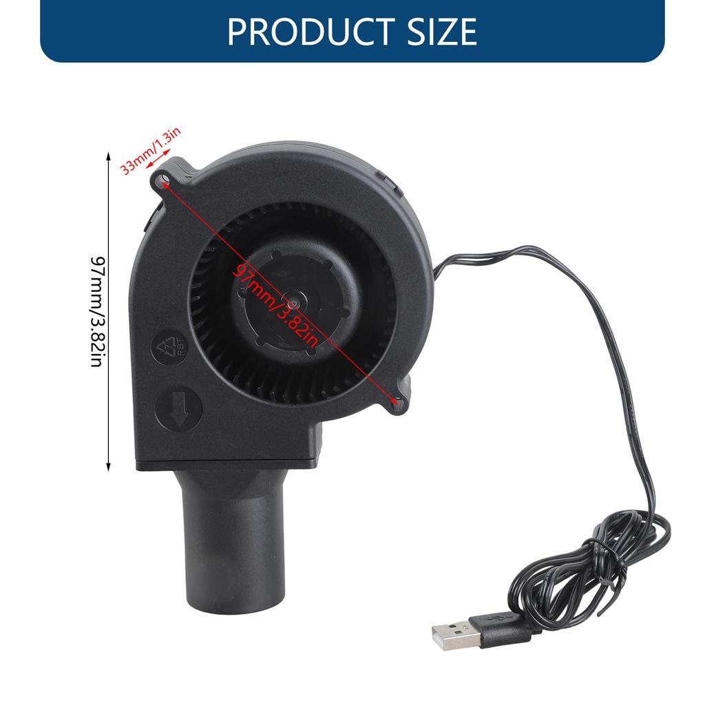 USB 5V Turbo Blower 3 Speed Adjustable Fan For Outdoor Camping Forge Fire Management Tool