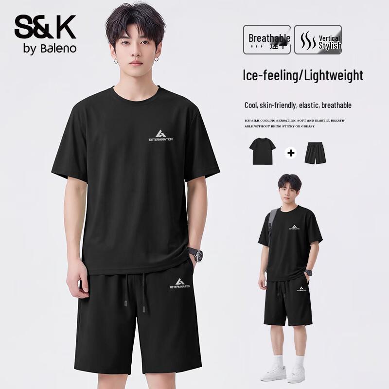 Baleno S&K Men s Summer Ice Silk T-Shirt & Shorts Set XL