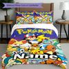 Parure de lit 3 pièces avec housse de couette (1*Housse de couette + 2*Taie d'oreiller, sans noyau), Ensemble de literie motif Pokémon avec nom personnalisé, Cadeau Décoration de Chambre à Coucher Maison
