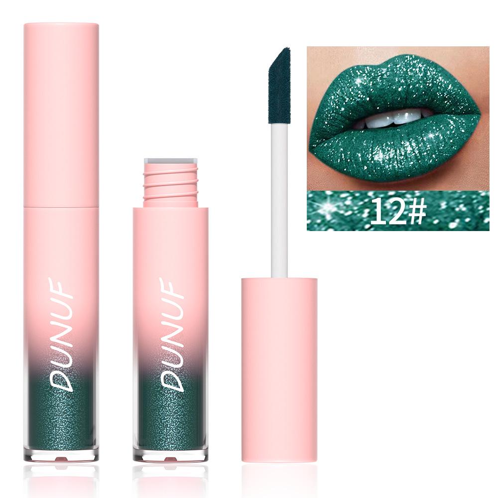 DUNUF 18-Color Diamond Lipstick Gloss: Easy-Apply, Long-Lasting, Plumping Shimmer Glaze for Glossy Makeup.