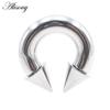 Alisouy 1 Stück Nasenring mit Hufeisen-Spikes, Edelstahlkegel, großes Piercing, Septum-Ohr-Expander-Stecker mit Innengewinde, Schwarz