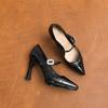 10520 [sheepskin] High Heels Women's Thick Heel 2025 New Pointed Patent Leather Mary Jane Waterproof Table Single Shoes