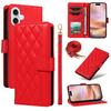 For iPhone 16 Plus Case Wallet Rhombus Leather Handbag Phone Cover with Shoulder Lanyard