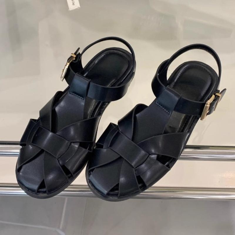 Fashion Fashion Cutout Narrow Strap Woven Flat Sandals Women Sexy Metal Buckle Designer Shoes Comfortable Lightweight Gladiator Sandals