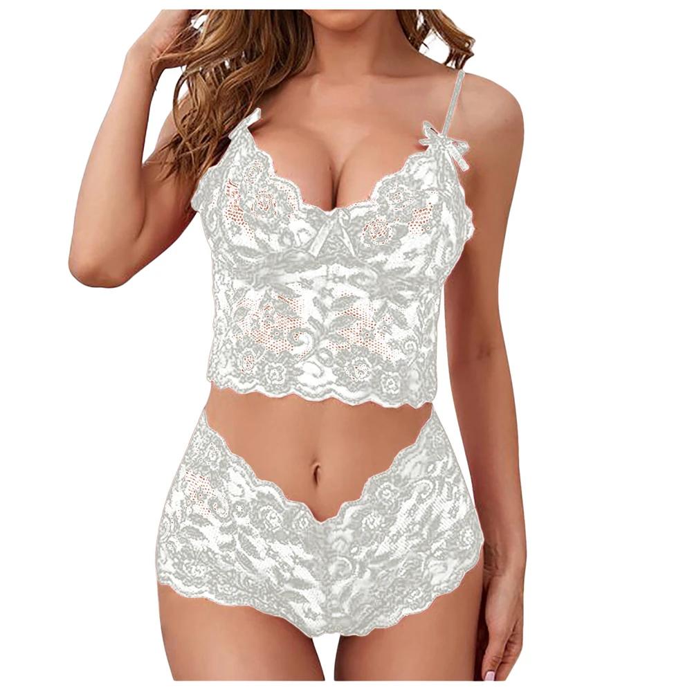 Erotic Lingerie for Women Hot Erotic Underwear Set Exotic Set Sexy Lace Bra Bandage Panties + Stockings Transparent Bra Set