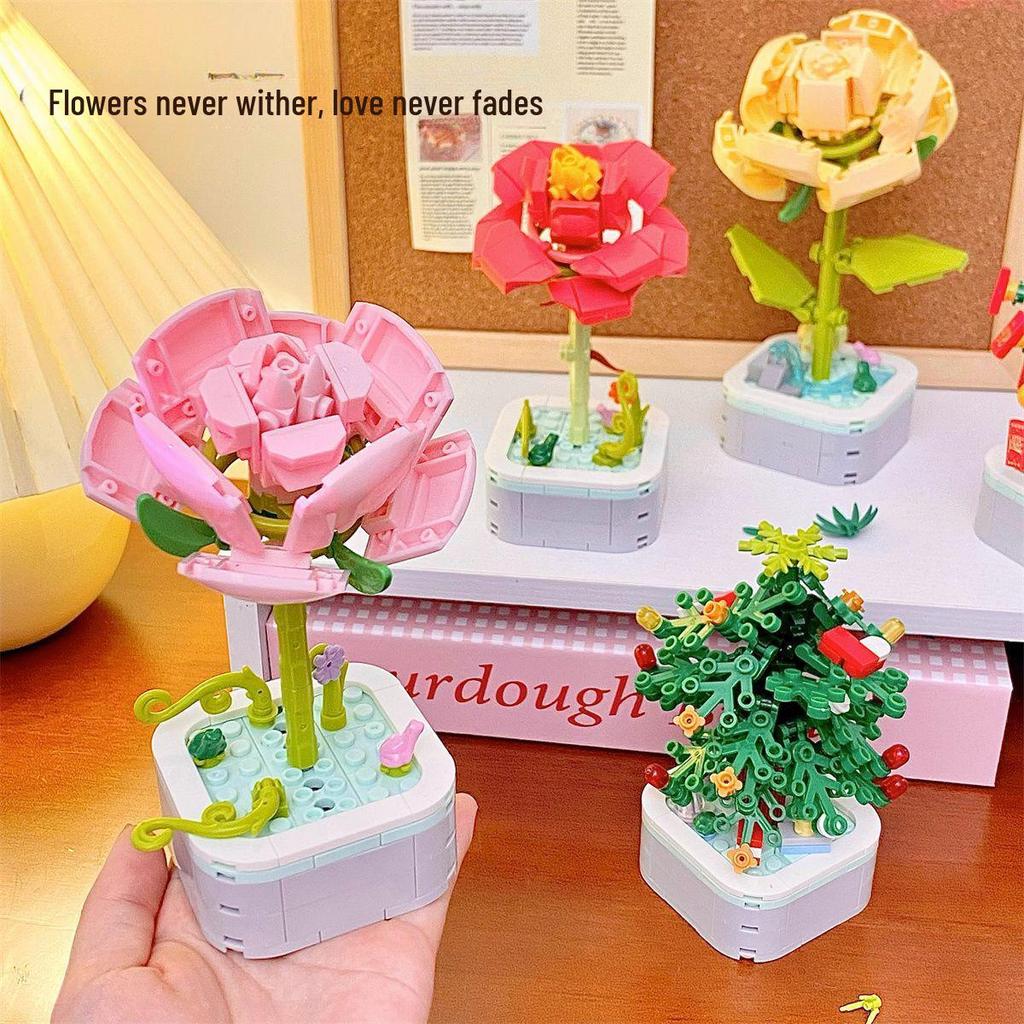 Diamond Horse Flower Block Set: Handmade Eternal Bouquet, Compatible with Lego. Creative Desktop Ornament and Ideal Gift for Girls.