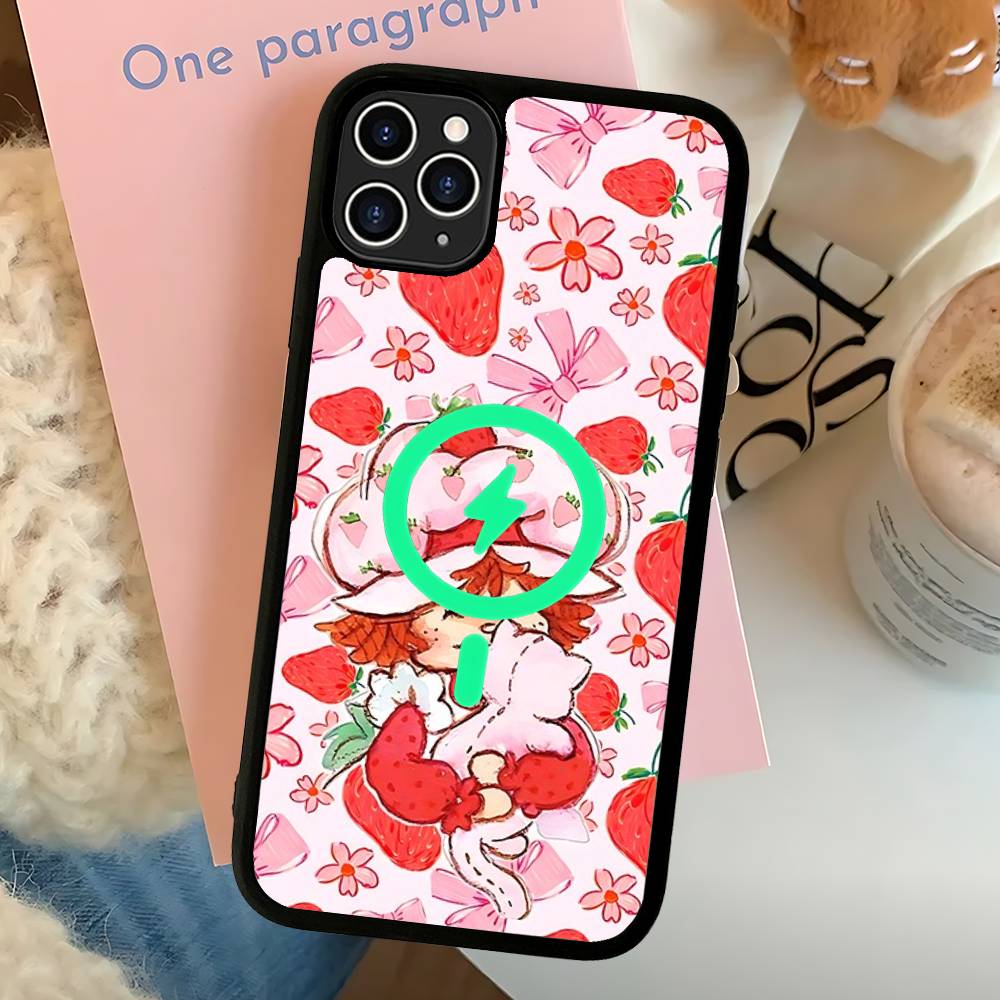 Cartoon Girl S-Strawberry S-Shortcake Magnetic Matte Phone Case For IPhone 16 17 15 14 12 11 For Magsafe Wireless Charge Cover