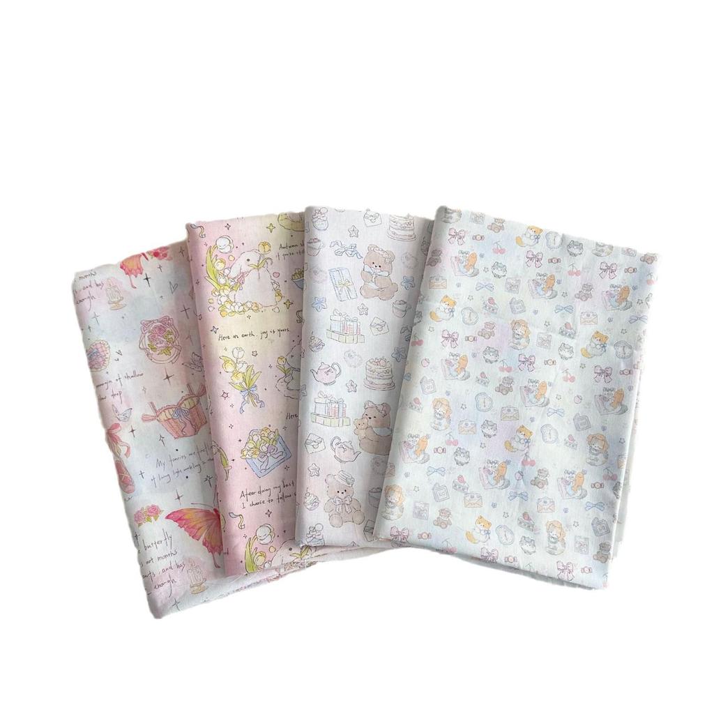 100% Cotton Digital Print Korean Cherry Bear Floral Fabric for Women's, Children's, Family Outfits & DIY Homewear
