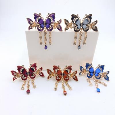 Fashion Elegant Zircon Butterfly Tassel Hairpin Accessories For Women Retro Ethnic Style Small Crab Clip Headwear Jewelry Gift