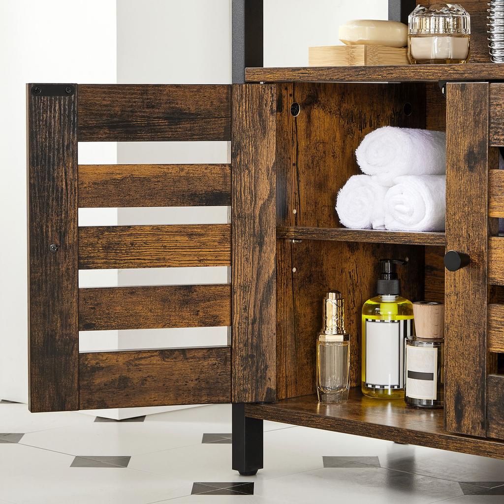 VASAGLE Under Sink Cabinet, Bathroom Vanity Unit, Storage Cupboard, 60 x 30 x 60 cm, with Steel Frame, Open Shelf, Louvered Doors, Adjustable Shelf