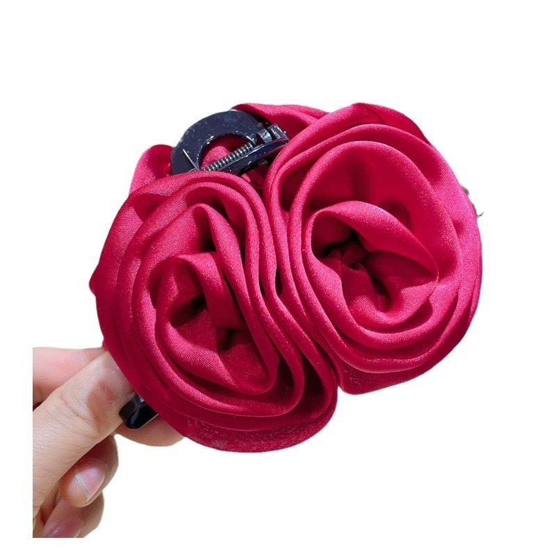 Retro Satin Rose Grab Clip Feminine Hair Clip Large Shark Clip Hair Accessory